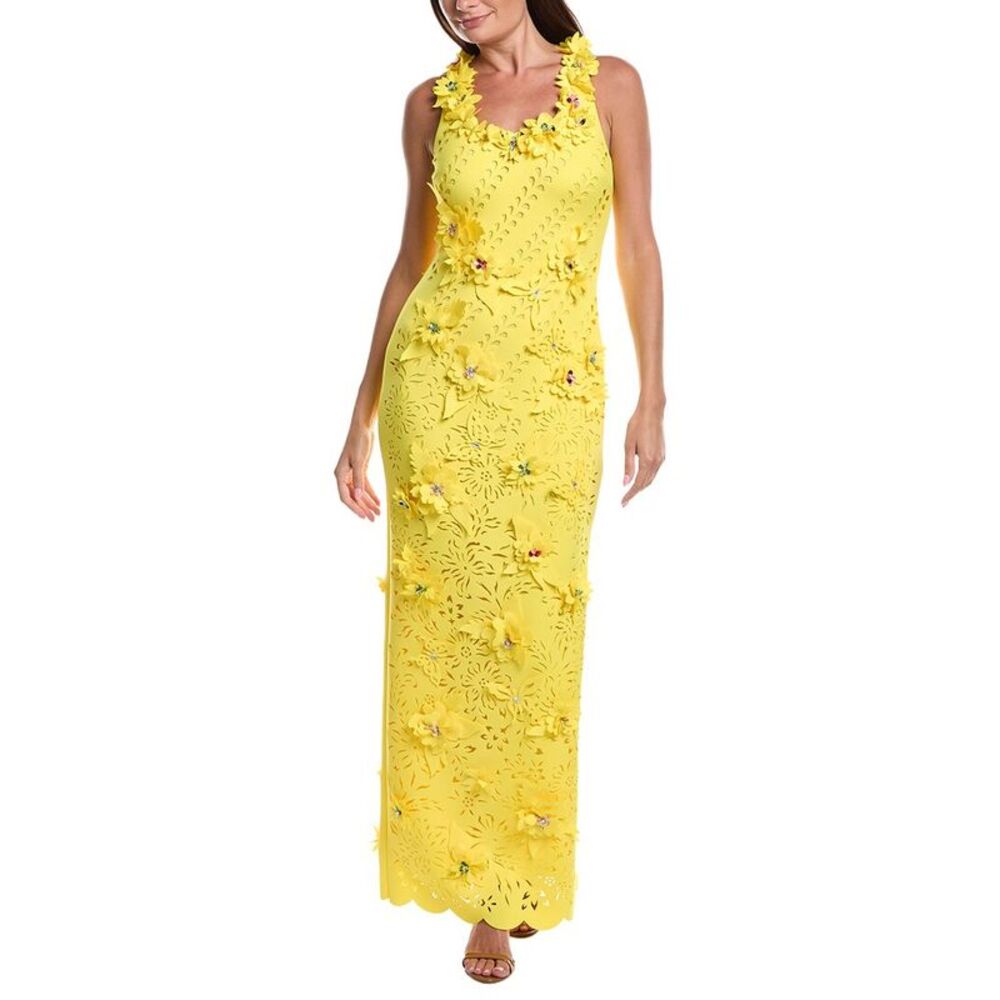 Badgley Mischka Womens  Scuba 3D Flowers Gown